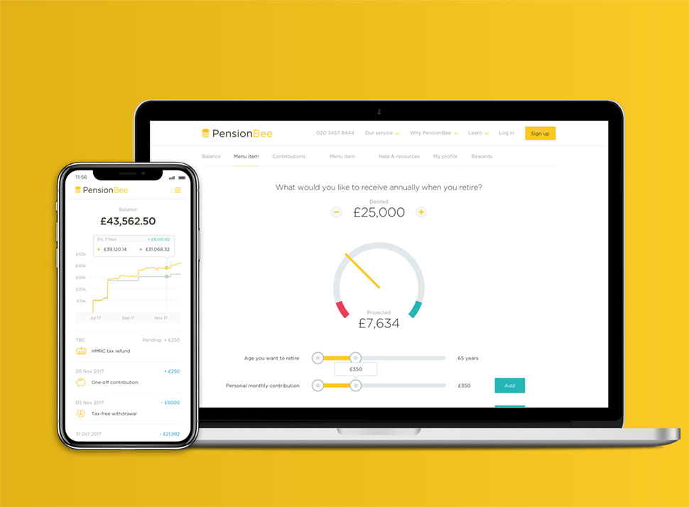 Example of the PensionBee mobile and desktop dashboards