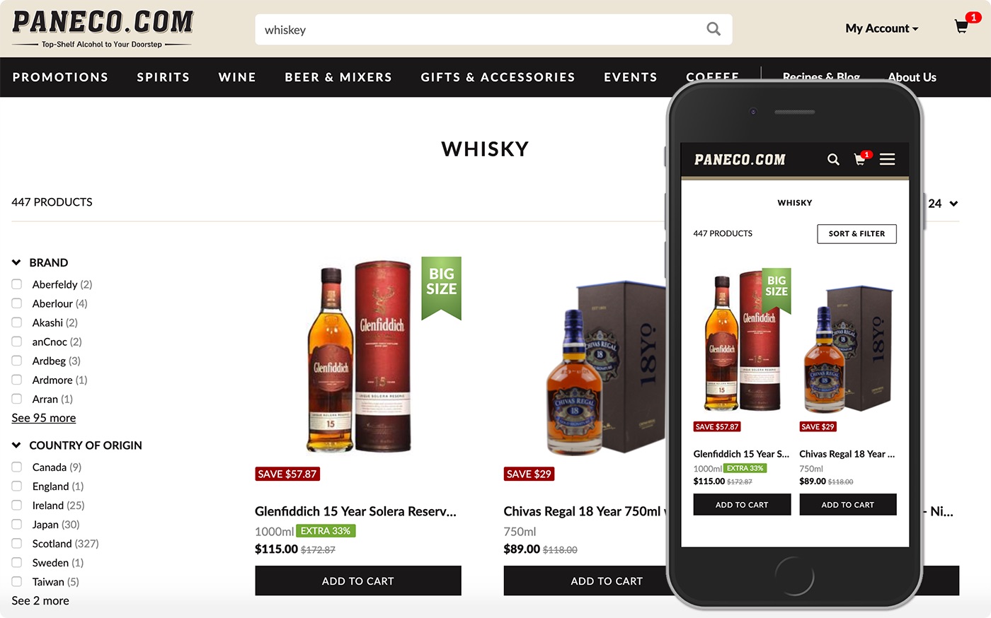 An example of a search for Whiskey